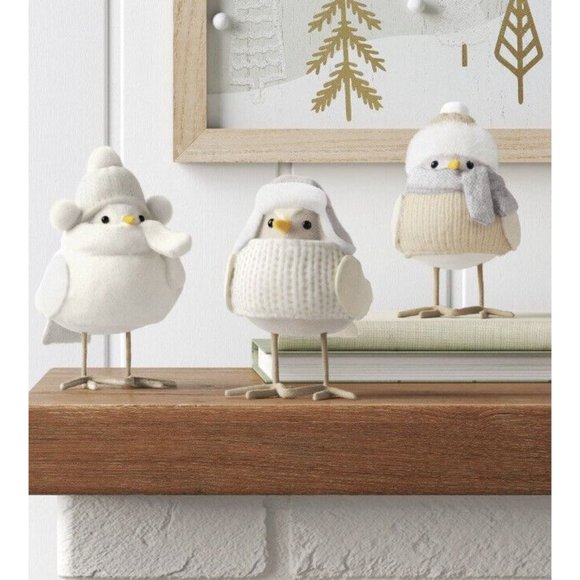 Wondershop Target Set Of 3 Featherly Friends Neutral Beige Christmas Birds NEW - Picture 7 of 8